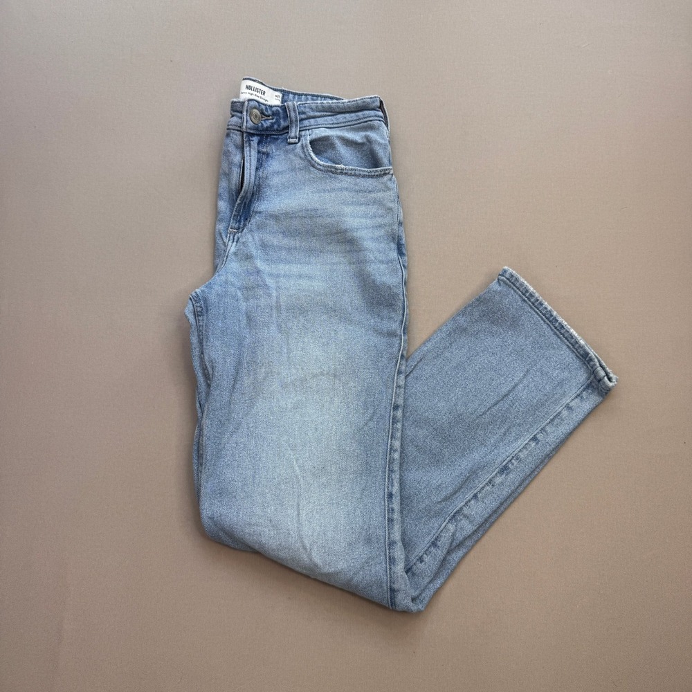 Hollister Curvy High-Rise Straight Jeans Light Wash W27 Long Blue Denim
